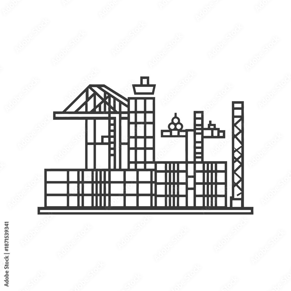 Fototapeta premium Cargo Port Crane Container Shipping Industry Illustration