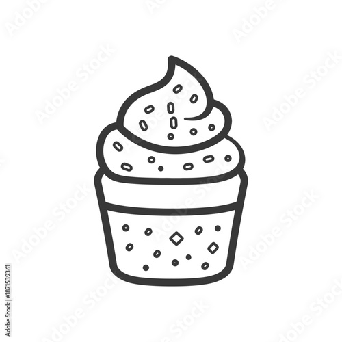 A Simple Line Drawing Of A Sprinkled Cupcake