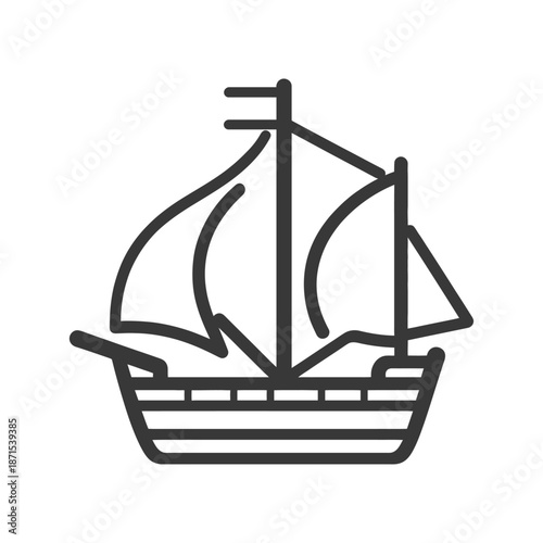 A Simple Line Drawing Of A Sailing Ship
