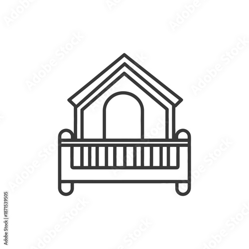 Line drawing of a childs playhouse with a fence