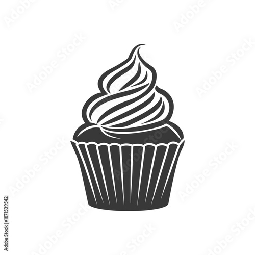 A single cupcake with swirled frosting is shown