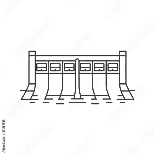 Line drawing of a dam with multiple spillways