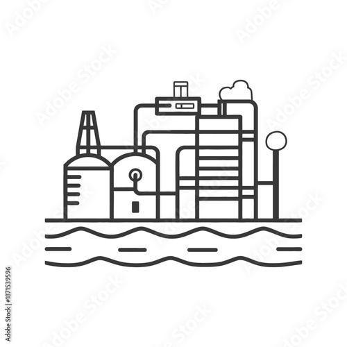Industrial Refinery Complex Situated Beside Waterway