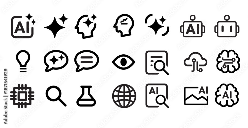 Fototapeta premium 21 AI and Artificial Intelligence Line Icons: Machine Learning & Robotics