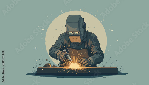 Vector of welder doing welding work