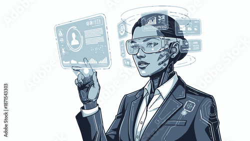 Futuristic Businessman Holding Digital ID Card.