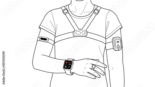 Man Wearing Multiple Wearable Devices.
