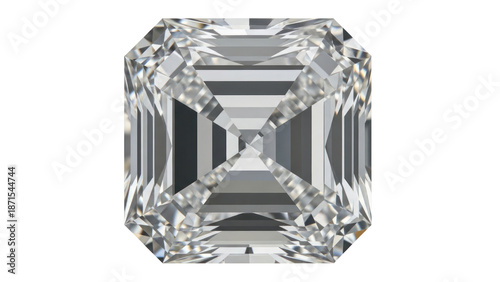Asscher Cut Diamond Gemstone Isolated on Transparent Background