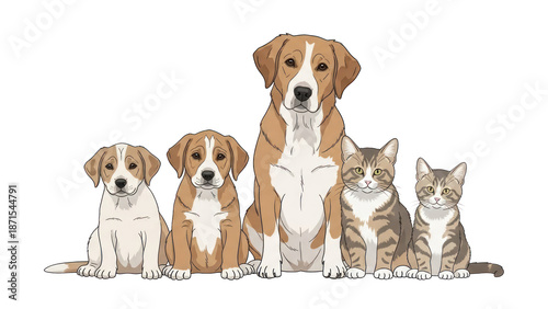 Group of Dogs and Cats, Isolated on Transparent Background