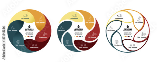 Venn diagram Infographic circular diagram with 6 options. Round chart that can be used for business analytics, data visualization and presentation. Vector editable