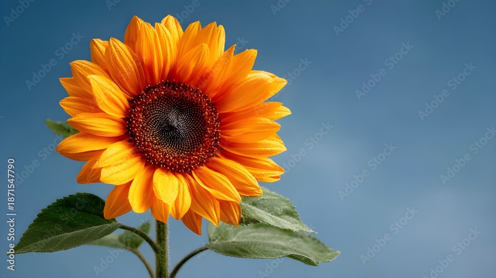 Obraz premium Sunflower blooming against clear blue sky radiant yellow petals uplifting summer mood nature photography joy