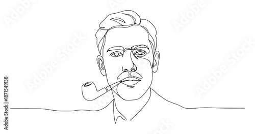 man with pipe portrait line illustration