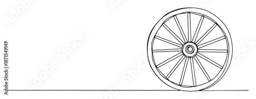 old wooden wheel line art illustration