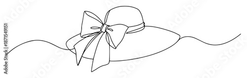 wide hat with ribbon line drawing
