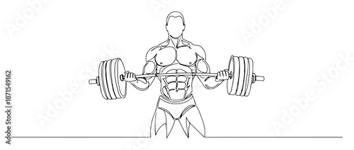 muscular man weightlifting barbell line sketch