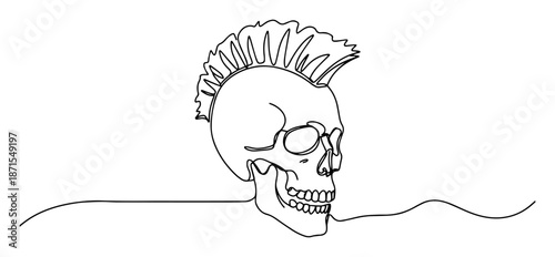 skull with mohawk haircut rising from water