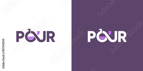 Creative POUR Logo Design with Pouring P and Liquid Element