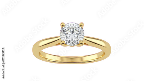 Gold diamond engagement ring isolated on transparent background