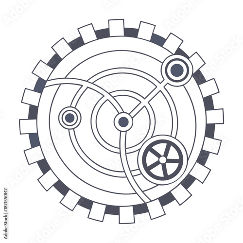 Intricate gear mechanism with interconnected cogs and wheels