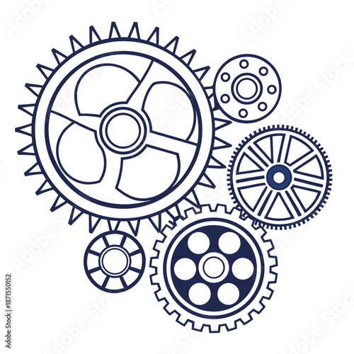 Interconnected gears and cogs in a mechanical system