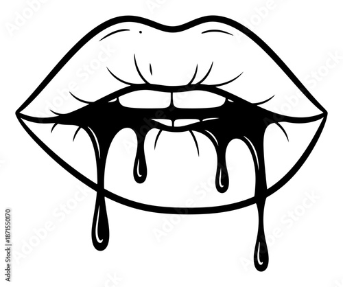 Female lips with dripping blood or liquid drops