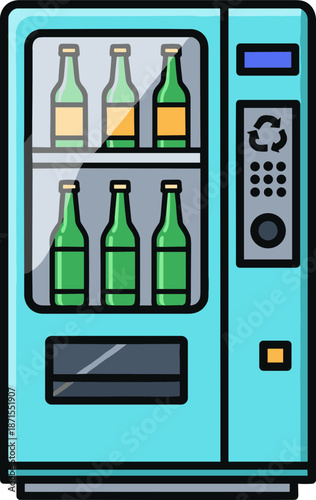 Vending machine with green and yellow bottles on a transparent background in a colorful and modern design for refreshment and convenience