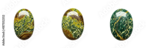 Photos Serpentine Gemstone Macro Isolated on White Background, Green Patterned Crystal,