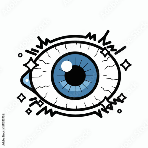 Blue Eye with Sparkles and Wavy Lines.