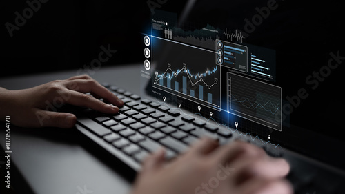 Tableau sur toile High-tech data visualization dashboard for analytics and performance tracking, including data visualization, trend, data report, and data chart