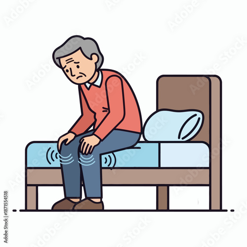 Elderly man experiencing knee pain while sitting on his bed illustrating common joint discomfort in old age.