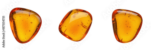 Amber Gemstone Macro Isolated on White Background, Golden and Honey-Colored Resin Crystal, Fossilized Amber, Bornean Amber, Precious Organic Stone for Jewelry