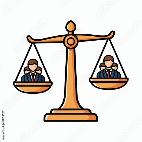 Justice Scales with Business People Icons Representing Equality and Balance.