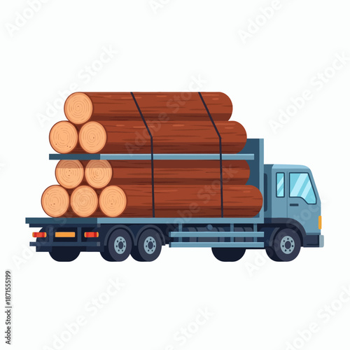 Logging Truck Transporting Timber Logs for Wood Industry.