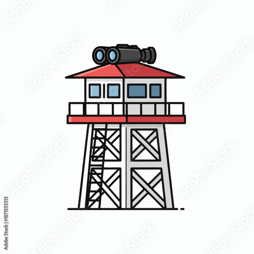 Observation Tower with Binoculars for Surveillance and Security.