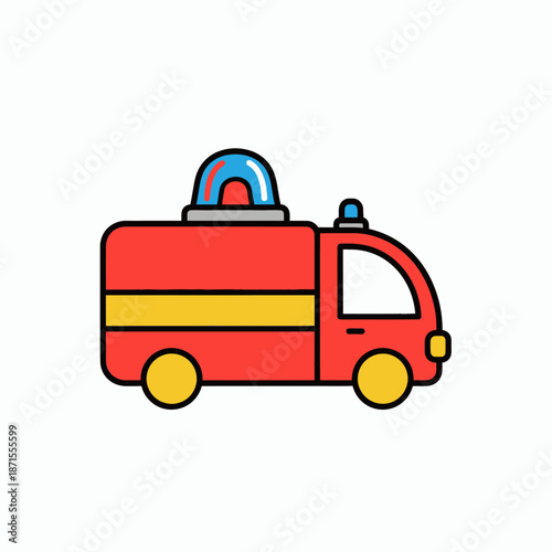 Red Fire Truck with Siren on White Background.