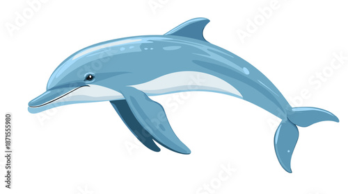 Blue Dolphin Swimming in Water Illustration.