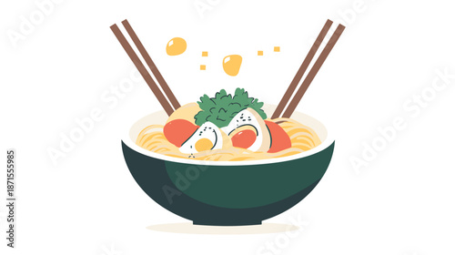 Bowl of Noodle Soup with Vegetables.