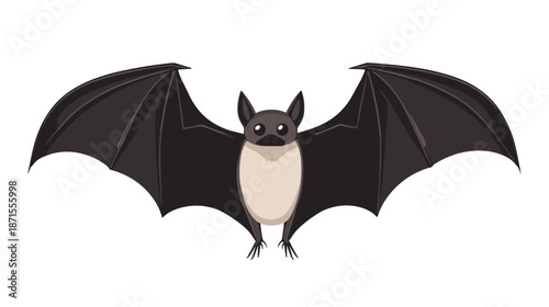 Cartoon Bat Flying with Wings Spread.