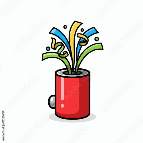 Vibrant Confetti Popper Celebration Icon.