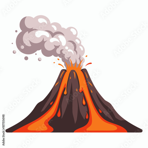 Volcano Eruption with Lava Flow and Smoke.
