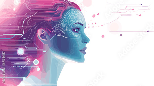 Futuristic Woman with Circuit Board Head.