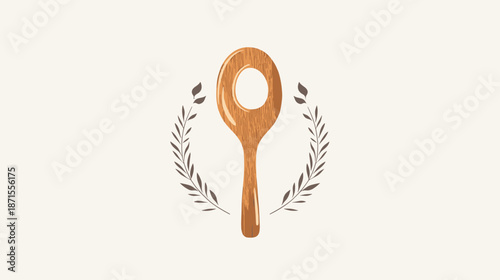 Golden Spoon with Laurel Leaves Illustration.