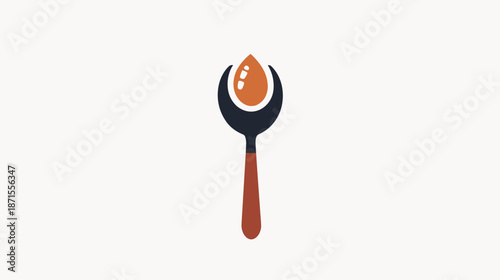 Spoon with Fried Egg Yolk Illustration.