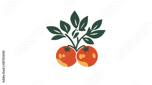 Tomatoes on a Branch with Leaves.
