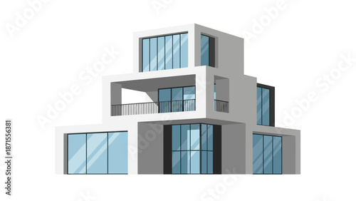 Modern Architectural Masterpiece Contemporary Geometric Luxury Residence with Large Glass Windows and Balconies