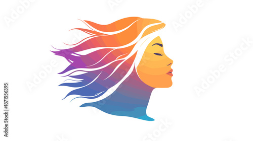 Woman Profile with Flowing Hair Illustration.