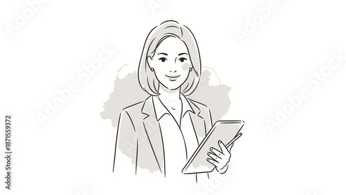 Woman Holding Tablet with Stylus Pen.