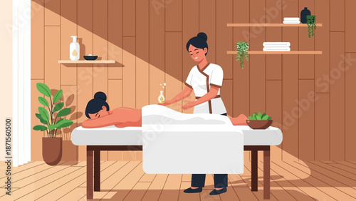 Relaxing massage therapy session with a professional masseuse in calm room