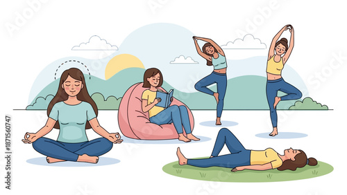 Relaxing outdoor yoga and meditation session beneath the open sky on a