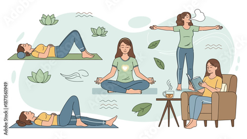 Relaxation methods for mental well-being including meditation and reading